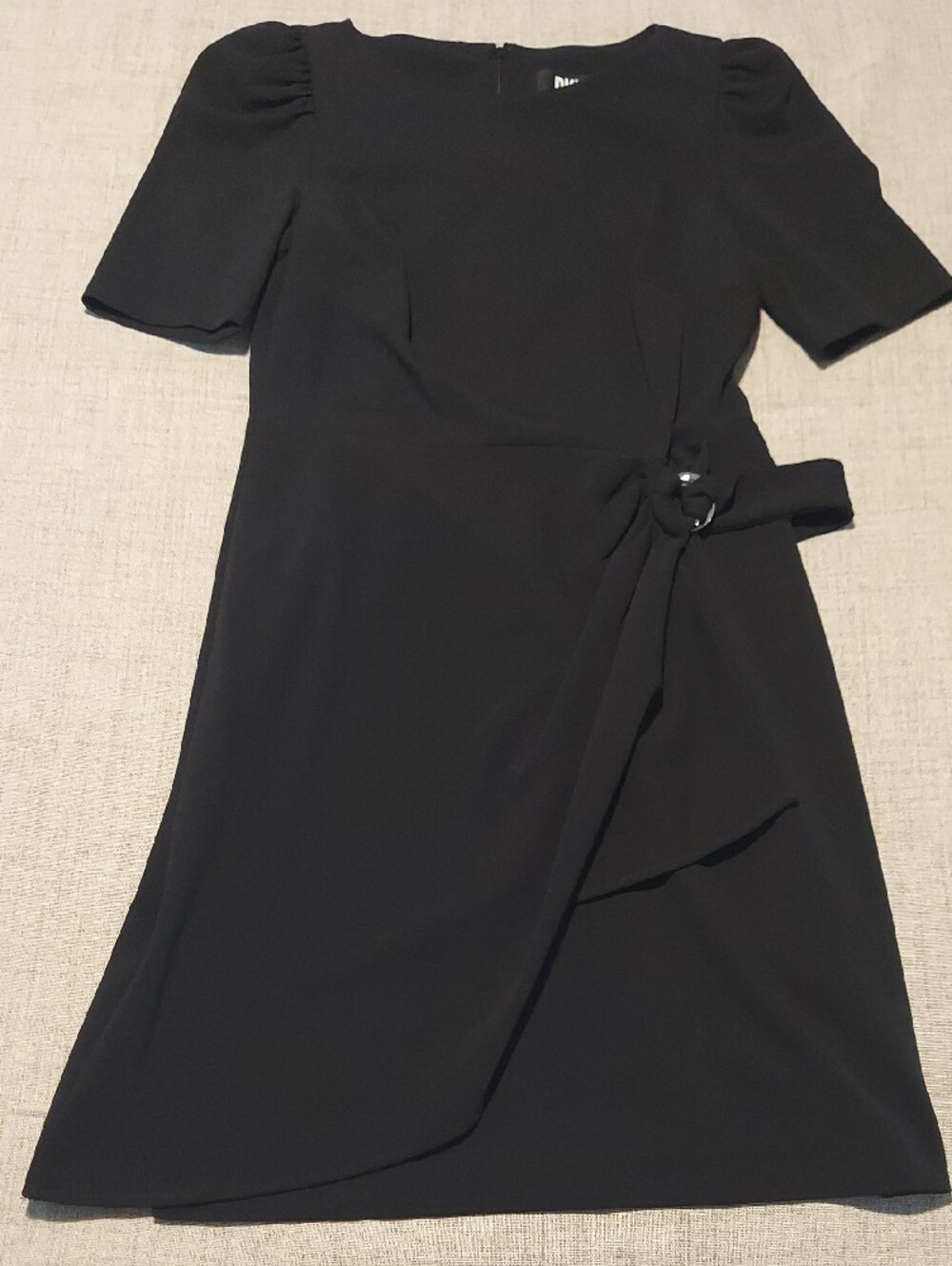 DKNY Black Short Sleeve Sheath Dress with Side Ring Tie